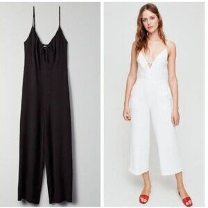 Aritzia Wilfred Black Isadore Wide Leg Jumpsuit Pockets Cinched Tie Size 0